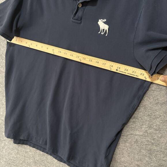Abercrombie & Fitch Muscle Polo Shirt Mens XXL Blue Embroidered Large Moose Y2K - Picture 7 of 7